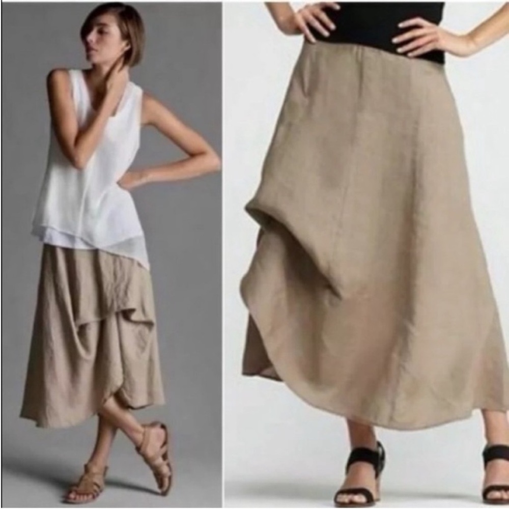 NEW Eileen Fisher 100% Irish Linen A-Line Midi Lined Skirt Lagenlook Driftwood